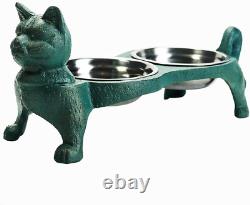 Raised Bowls for Cats Heavy Duty Non Slip Cast Iron Stands & 2 Stainless Steel