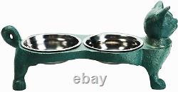 Raised Bowls for Cats Heavy Duty Non Slip Cast Iron Stands & 2 Stainless Steel