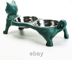 Raised Bowls for Cats Heavy Duty Non Slip Cast Iron Stands & 2 Stainless Steel