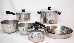 Revere Ware 1801 Copper Bottom Cookware Set Lot of 10 6qt, 2qt, 9,12 Pots &Bowls