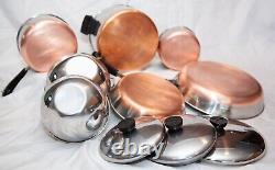 Revere Ware 1801 Copper Bottom Cookware Set Lot of 10 6qt, 2qt, 9,12 Pots &Bowls