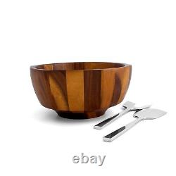 Rivet Salad Bowl with Servers Large Wooden Bowl with Serving Utensils for F