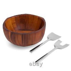 Rivet Salad Bowl with Servers Large Wooden Bowl with Serving Utensils for F