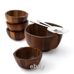 Rivet Salad Bowl with Servers Large Wooden Bowl with Serving Utensils for F