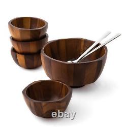 Rivet Salad Bowl with Servers Large Wooden Bowl with Serving Utensils for F