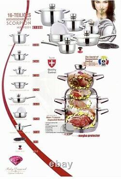 Scorpion MH-9001 16pcs Stainless Steel Millerhaus Cookware Cooking Set by Swiss