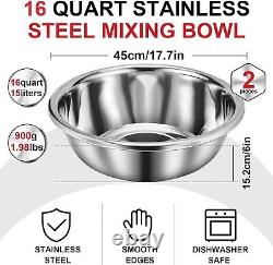 Set of 2 Large 16 Qt Stainless Steel Mixing Bowls Elegant Kitchen Essentials