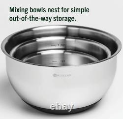 Set of Three Stainless Steel Mixing and Storage Bowls with Air-tight Vacuum Seal