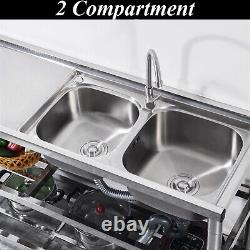 Sink Bowl Stainless Steel Kitchen Two-Bowl Catering Prep Table Commercial Home