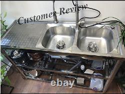 Sink Bowl Stainless Steel Kitchen Two-Bowl Catering Prep Table Commercial Home