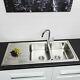 Stainless Steel 2 Bowl Double Kitchen Sink Inset Reversible Drainer + Free Waste