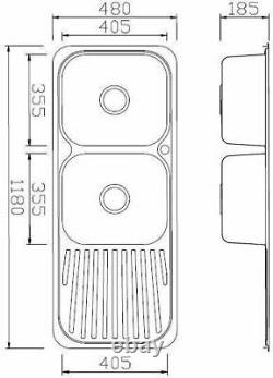 Stainless Steel 2 Bowl Double Kitchen Sink Reversible Drainer Inset + FREE Waste