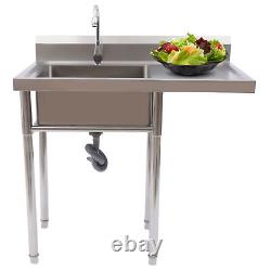 Stainless Steel Bowl Sink Commercial Kitchen Sink withFaucet Drainboard Strainer