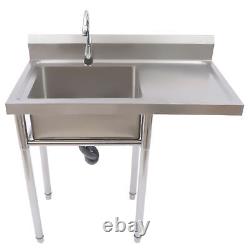 Stainless Steel Bowl Sink Commercial Kitchen Sink withFaucet Drainboard Strainer