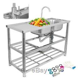 Stainless Steel Commercial Sink Double Bowl Kitchen Catering Prep Table 2 Bowls