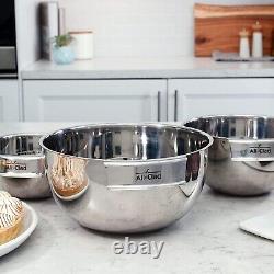 Stainless Steel Dishwasher Mixing Bowls Set 3-Piece Silver Kitchen Accessories