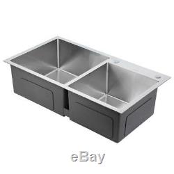 Stainless Steel Double Bowl Kitchen Sink Wash Basin Top/Undermount Square Sink