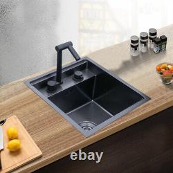 Stainless Steel Hidden Kitchen Square Sink Single Bowl With Folding Faucet Black