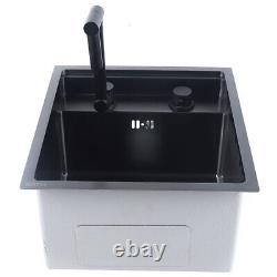 Stainless Steel Hidden Kitchen Square Sink Single Bowl With Folding Faucet Black