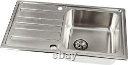 Stainless Steel Inset Round Kitchen Sink Single Bowl Reversible Drainer & Waste