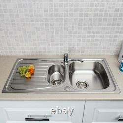 Stainless Steel Kitchen Sink Inset 1.5 Bowl Reversible Drainer + FREE Wastes