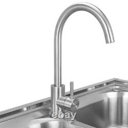 Stainless Steel Kitchen Sinks Rectangular Double Bowls & Faucet Commercial Use