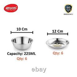 Stainless Steel Maple 6 PCS Curry Bowl & 6 Pcs Dessert Dish Heavy Gauge