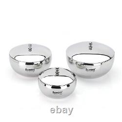 Stainless Steel Mirror Finish Dinner Ware Server Bowl Set with Lid, Set of 3 Pcs