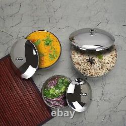 Stainless Steel Mirror Finish Dinner Ware Server Bowl Set with Lid, Set of 3 Pcs