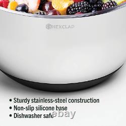 Stainless Steel Mixing Bowl Set, 3-Piece with Vacuum Seal Lids and Non-Slip Base