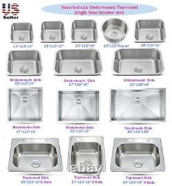 Stainless Steel Topmount / Undermount Single Bowl Kitchen Sink Various Sizes