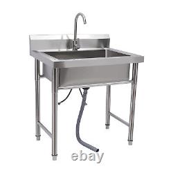 Stainless Steel Utility Sink Single Bowl Free Standing Kitchen Sink Farmhouse