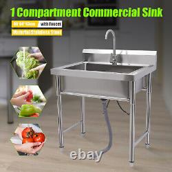 Stainless Steel Utility Sink Single Bowl Free Standing Kitchen Sink Farmhouse