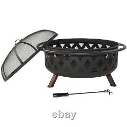 Sunnydaze 36 Fire Pit Steel with Black Finish Crossweave with Spark Screen