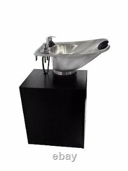 TILTING Brushed Salon Stainless Steel Shampoo Bowl Black Cabinet TLC-1567Tilt-C