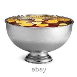 Tablecraft Hammered Pedestal Punch Bowl, Large Silver Stainless Steel