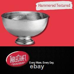 Tablecraft Hammered Pedestal Punch Bowl, Large Silver Stainless Steel