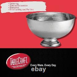 Tablecraft Hammered Pedestal Punch Bowl, Large Silver Stainless Steel