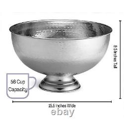 Tablecraft Hammered Pedestal Punch Bowl, Large Silver Stainless Steel