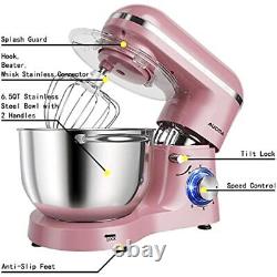 Tilt Head Food Mixer 660w 6 Speed 6.5qt Large Capacity Bowl Handle Pink 10.36 Lb