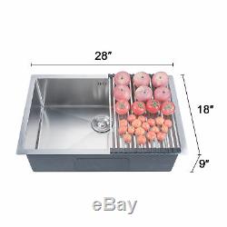 Undermount Stainless Steel Kitchen Sink Single Bowl 28 x 18 x 9 with Grid