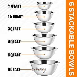 Varied Sizes Stainless Steel Salad Mixing Bowls (6 bowls)