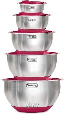 Viking 10-Piece Stainless Steel Mixing Bowl Set Prep and Serving Bowl Set, Red