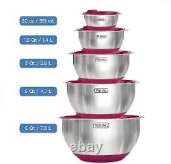Viking 10-Piece Stainless Steel Mixing Bowl Set Prep and Serving Bowl Set, Red