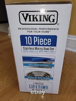 Viking 10-Piece Stainless Steel Mixing, Prep and Serving Bowl Set, Blue