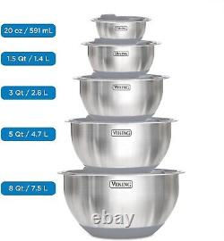 Viking 10-Piece Stainless Steel Mixing, Prep and Serving Bowl Set, NIB, Gray