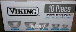 Viking 10-Piece Stainless Steel Mixing, Prep and Serving Bowl Set, NIB, Gray