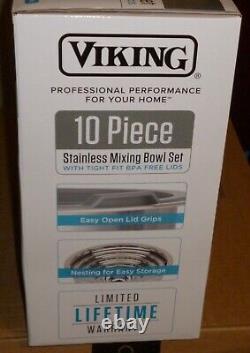 Viking 10-Piece Stainless Steel Mixing, Prep and Serving Bowl Set, NIB, Gray