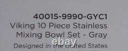 Viking 10-Piece Stainless Steel Mixing, Prep and Serving Bowl Set, NIB, Gray