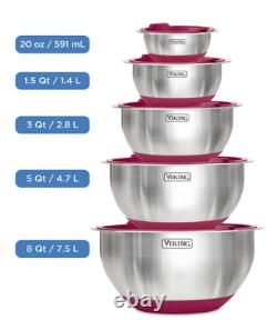 Viking 10-Piece Stainless Steel Mixing, Prep and Serving Bowl Set, Red